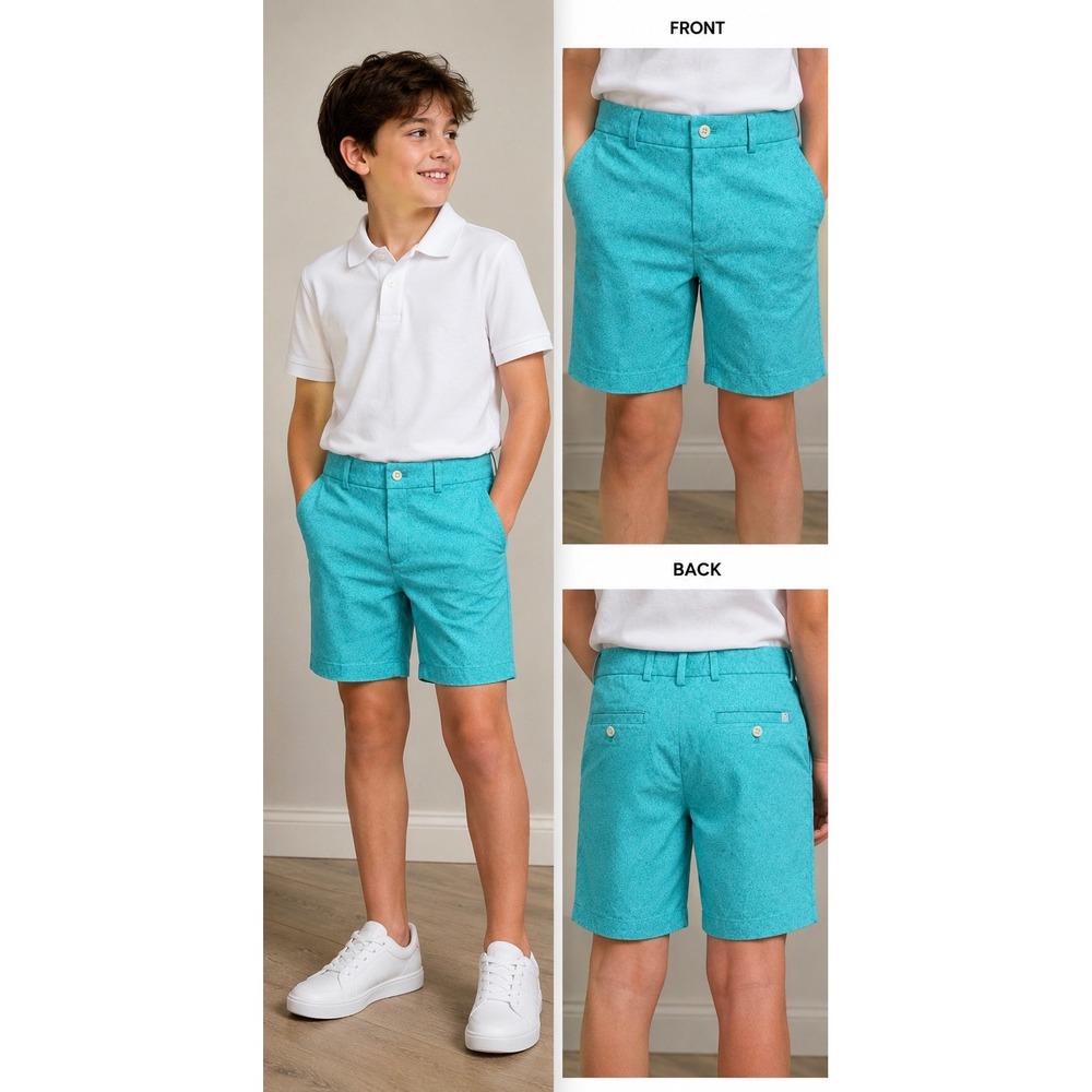 Peter Millar Shorts Youth 10-12 Large Teal Tonal Novelty Print Performance Golf